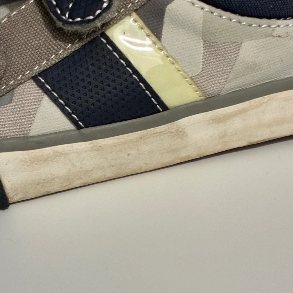 See Kai Run Kids Size 12 Camo Canvas Low Top Sneakers Grey Blue Double Strap